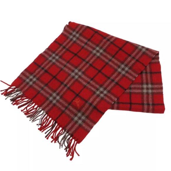 Authentic Burberry Muffler Scarf Red Cashmere - Picture 1 of 7